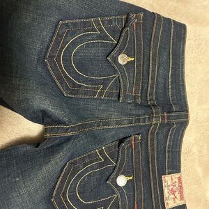 True Religion Women's Dark Blue Jeans with Contrast Stitching